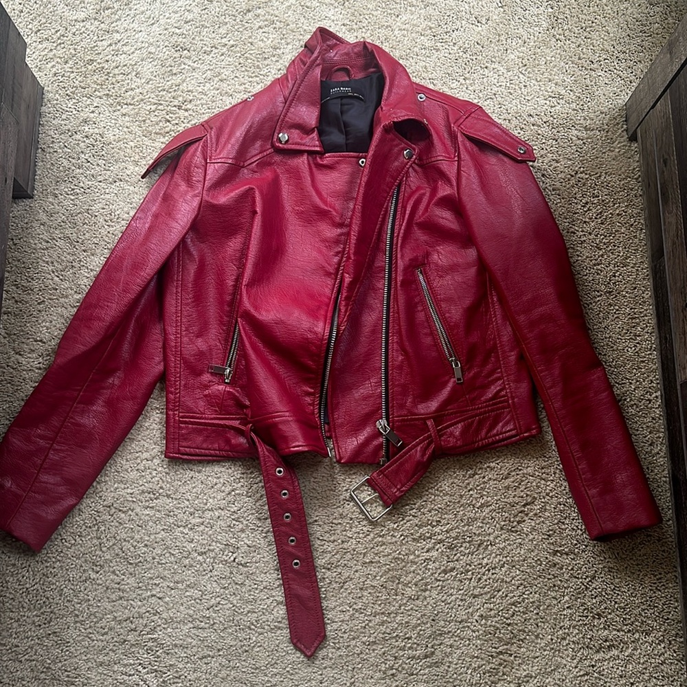Zara Faux Red Leather Jacket